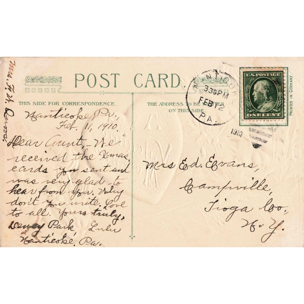 Antique 1910 Valentine Postcard Cherubs Dandelions Gold Heart Embossed Germany - Picture 2 of 2
